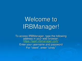Welcome to IRBManager!