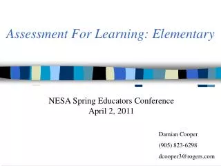 Assessment For Learning: Elementary