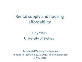 Rental supply and housing affordability