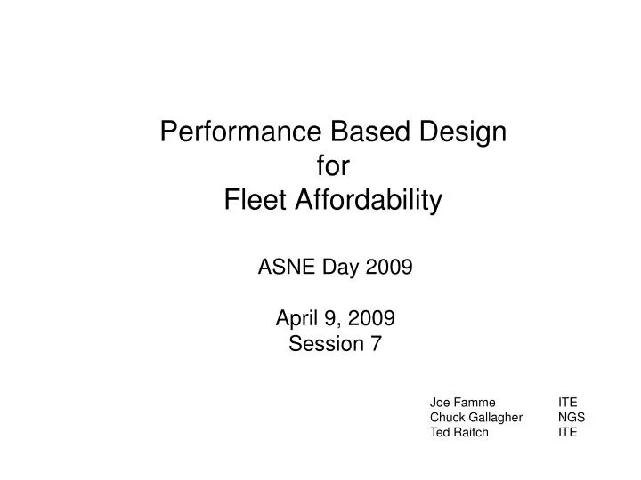 performance based design for fleet affordability
