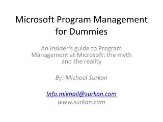 Microsoft Program Management for Dummies