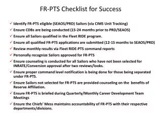 FR-PTS Checklist for Success