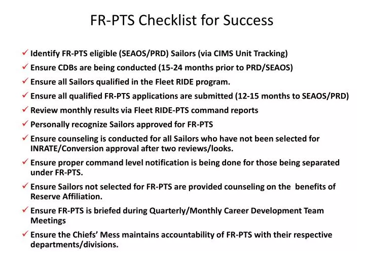 fr pts checklist for success