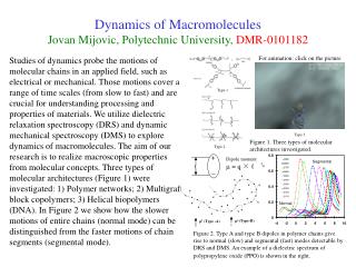 Dynamics of M acromolecules Jovan Mijovic, Polytechnic University, DMR-0101182