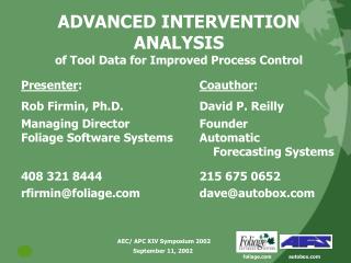 ADVANCED INTERVENTION ANALYSIS of Tool Data for Improved Process Control