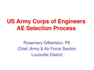 US Army Corps of Engineers AE Selection Process