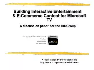 Building Interactive Entertainment &amp; E-Commerce Content for Microsoft TV
