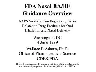 FDA Nasal BA/BE Guidance Overview