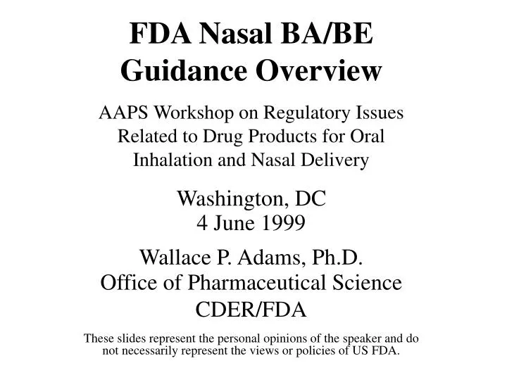 fda nasal ba be guidance overview