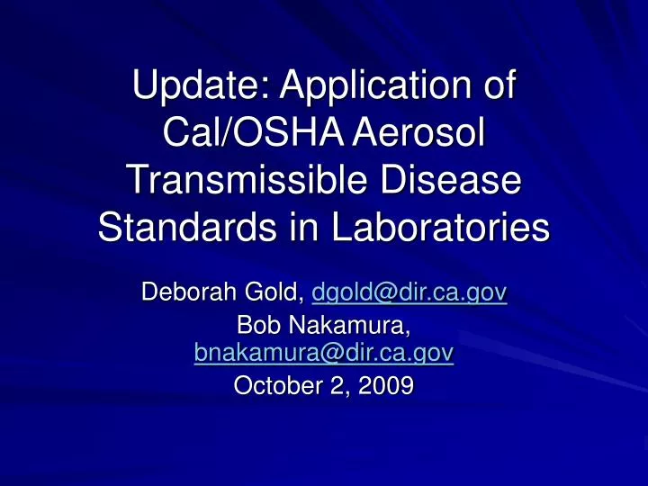 update application of cal osha aerosol transmissible disease standards in laboratories