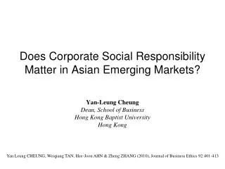 Does Corporate Social Responsibility Matter in Asian Emerging Markets?