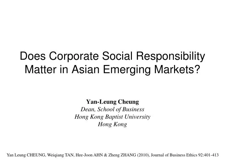 does corporate social responsibility matter in asian emerging markets