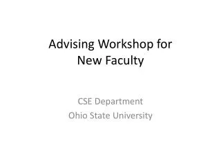 Advising Workshop for New Faculty