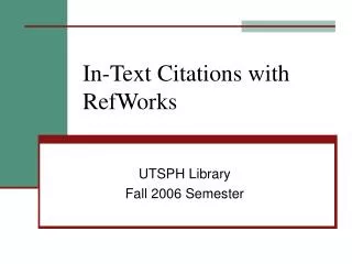 In-Text Citations with RefWorks