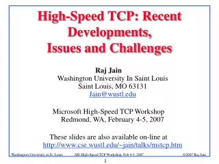 High-Speed TCP: Recent Developments, Issues and Challenges