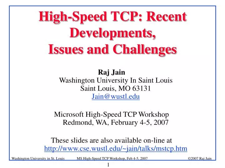 high speed tcp recent developments issues and challenges