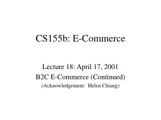 CS155b: E-Commerce