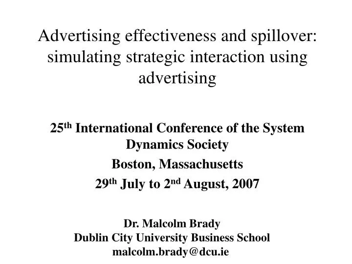 advertising effectiveness and spillover simulating strategic interaction using advertising
