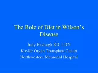 The Role of Diet in Wilson’s Disease