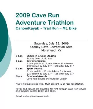 2009 Cave Run Adventure Triathlon Canoe/Kayak ~ Trail Run ~ Mt. Bike