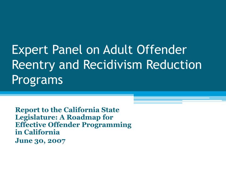 expert panel on adult offender reentry and recidivism reduction programs