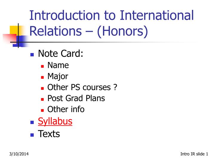 introduction to international relations honors