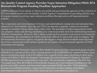 Air Quality Control Agency Provides Vapor Intrusion