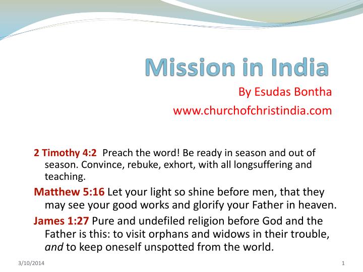 by esudas bontha www churchofchristindia com