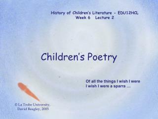 History of Children’s Literature - EDU12HCL Week 6 Lecture 2