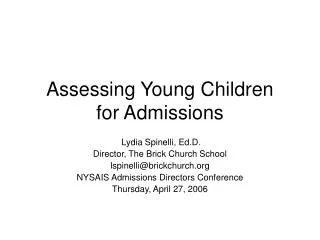 Assessing Young Children for Admissions