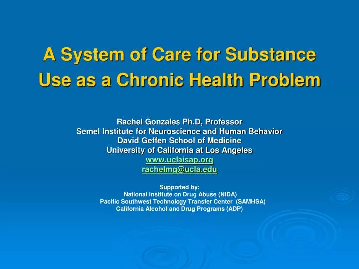 a system of care for substance use as a chronic health problem