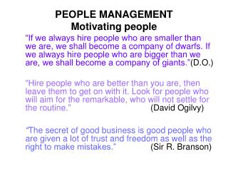 PEOPLE MANAGEMENT Motivating people