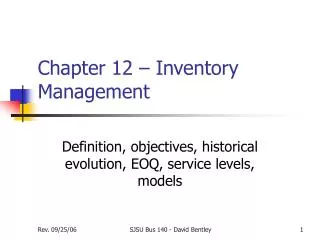 Chapter 12 – Inventory Management