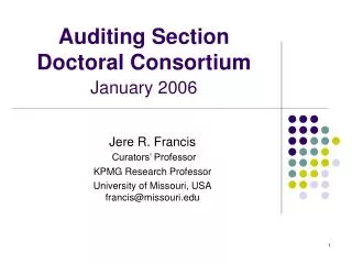 Auditing Section Doctoral Consortium January 2006