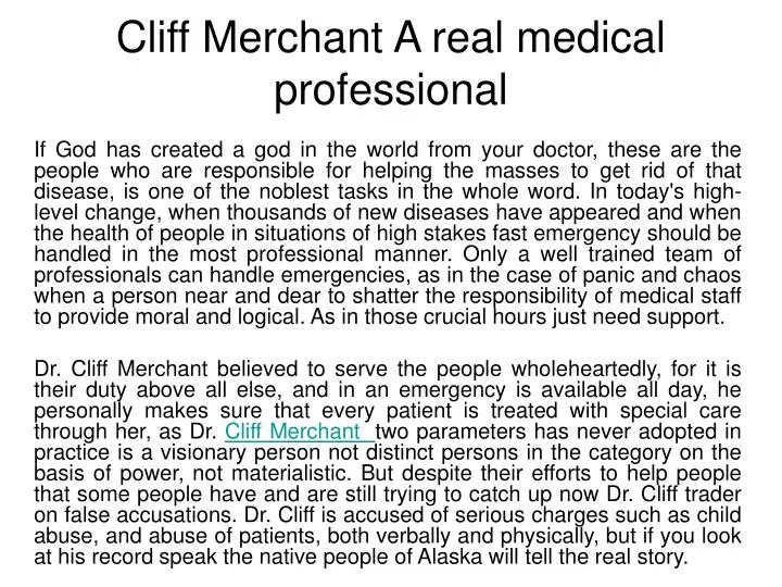 cliff merchant a real medical professional