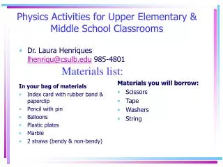 Physics Activities for Upper Elementary &amp; Middle School Classrooms