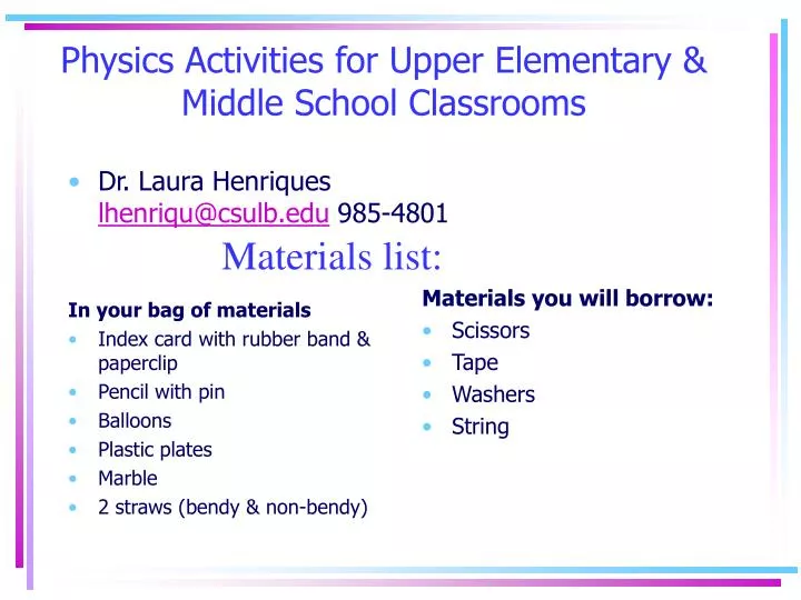 physics activities for upper elementary middle school classrooms