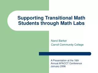 Supporting Transitional Math Students through Math Labs