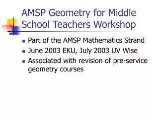 AMSP Geometry for Middle School Teachers Workshop