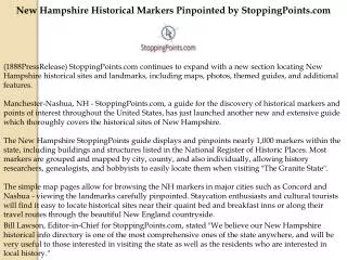 New Hampshire Historical Markers Pinpointed by StoppingPoint