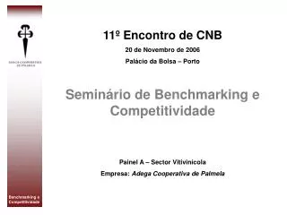 11º Encontro de CNB 20 de Novembro de 2006 Palácio da Bolsa – Porto Seminário de Benchmarking e Competitividade Painel A
