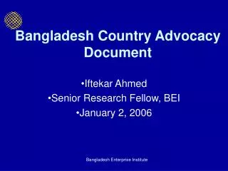 Bangladesh Country Advocacy Document