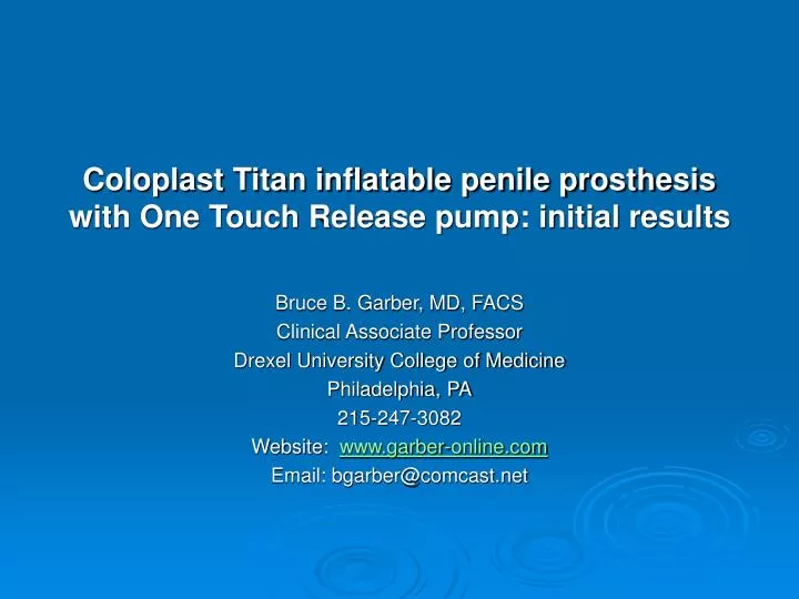 coloplast titan inflatable penile prosthesis with one touch release pump initial results