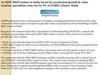 As MNC R&D centers in India invest for accelerated growth &