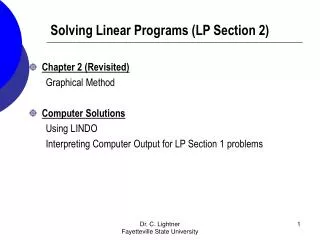 Solving Linear Programs (LP Section 2)