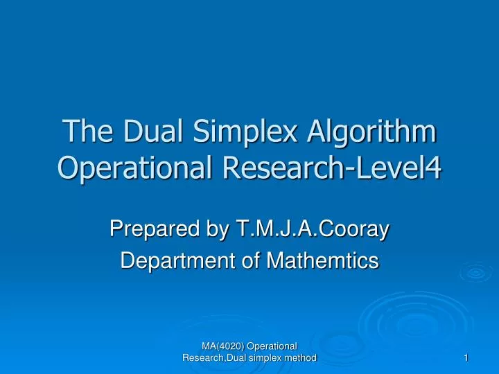 the dual simplex algorithm operational research level4