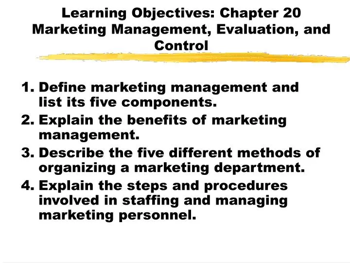 learning objectives chapter 20 marketing management evaluation and control