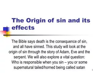The Origin of sin and its effects