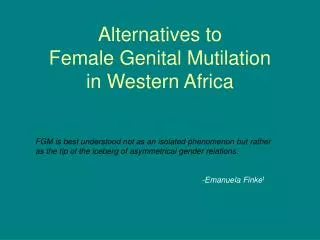 Alternatives to Female Genital Mutilation in Western Africa