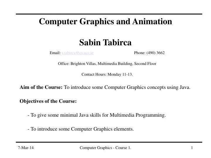 computer graphics and animation sabin tabirca